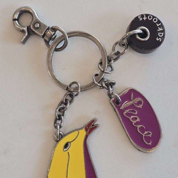 Sakroots Keychain - 3 Charms Wooden Peace Yellow Purple Bird Purse Backpack Clip - Picture 3 of 5